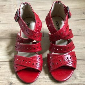 Women’s Alberto Red Faux Leather Strappy wedge sandals size 6